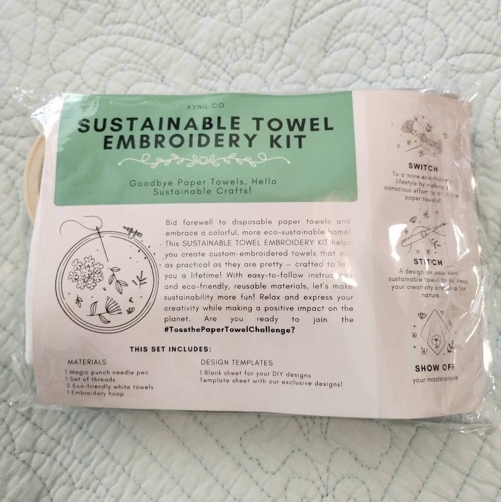 Sustainable Towel Embroidery Kit 2 Towels And Everything To Embroider